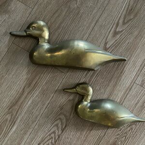 Vintage MCM Brass Ducks Wall Hangers or Can Stand